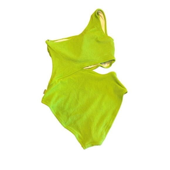 Michael Kors size 10 lime green one shoulder side cutout one piece swim suit - Picture 3 of 6